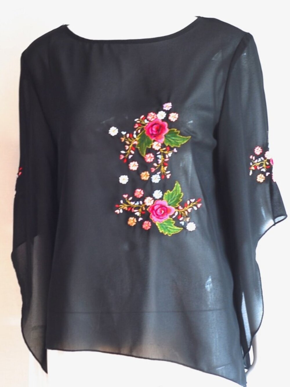 Semi-Sheer Top Featuring Hand Embroidered Stumpwork